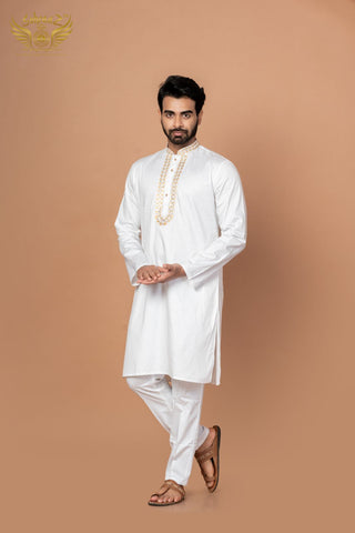 Mirror Star – White Giza Cotton Mirror Work Kurta