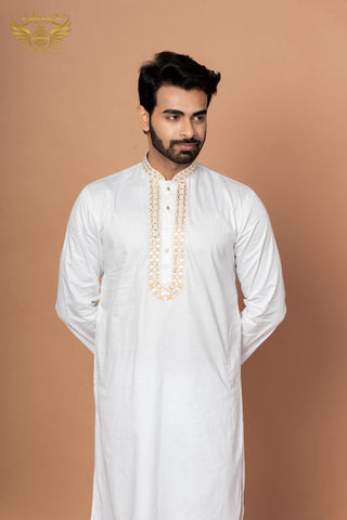 Mirror Star – White Giza Cotton Mirror Work Kurta