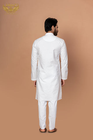 White Strokes – Cotton Thread Embroidered Kurta