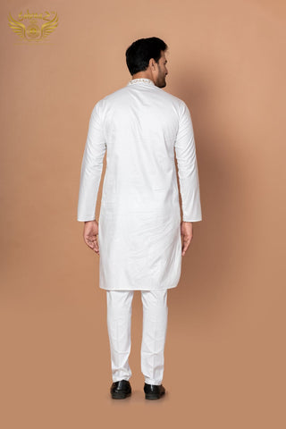 Soft Threads – White Giza Cotton Hand Embroidered Kurta