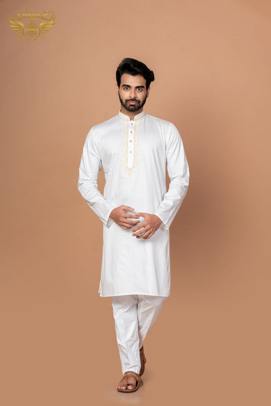 Sunny Stitch – White Giza Cotton Embroidered Kurta