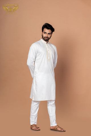Sunny Stitch – White Giza Cotton Embroidered Kurta