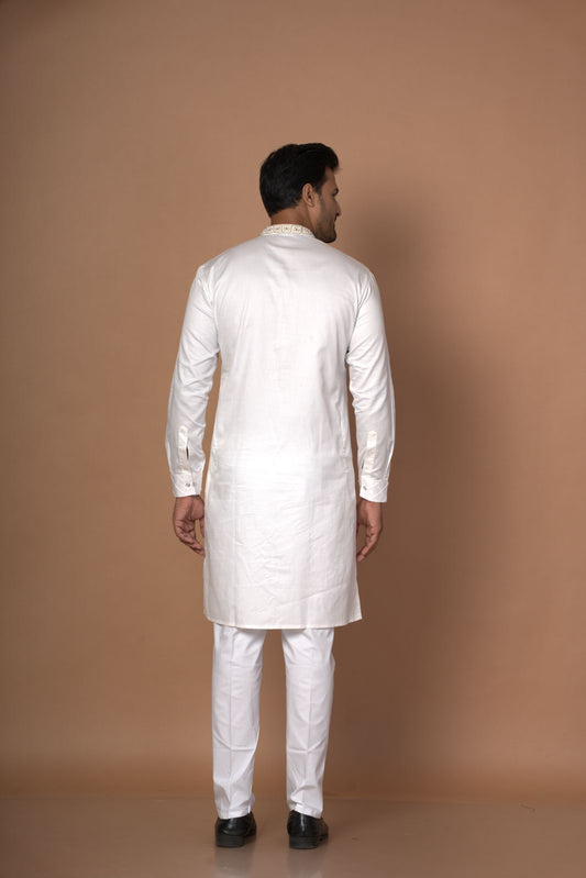 Hand Work Designer White Colour Kurta