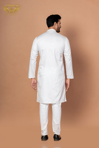 Pure White Giza Cotton Kurta – Zardosi Handwork for Festive Wear