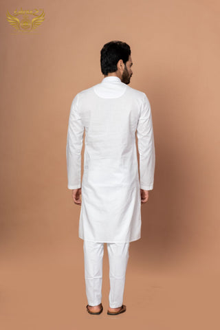 Pure White Cotton Kurta with Premium Thread Embroidery