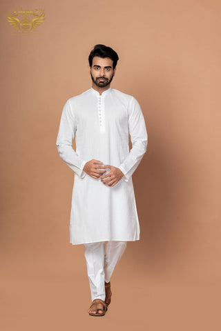 Pure White Cotton Kurta with Premium Thread Embroidery