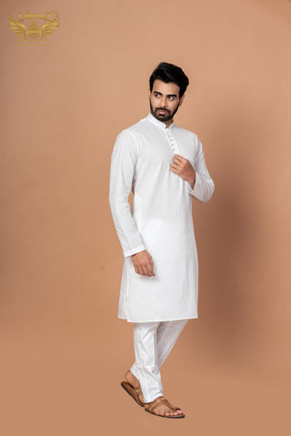 Pure White Cotton Kurta with Premium Thread Embroidery