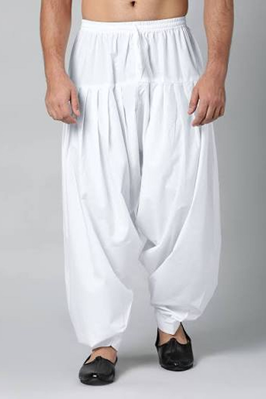 Men's White Cotton Blend Salwar