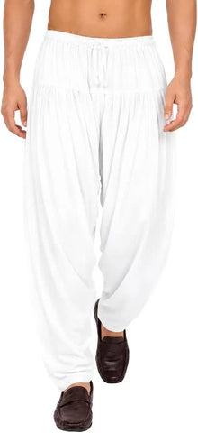 Men's White Cotton Blend Patiala Pyjama